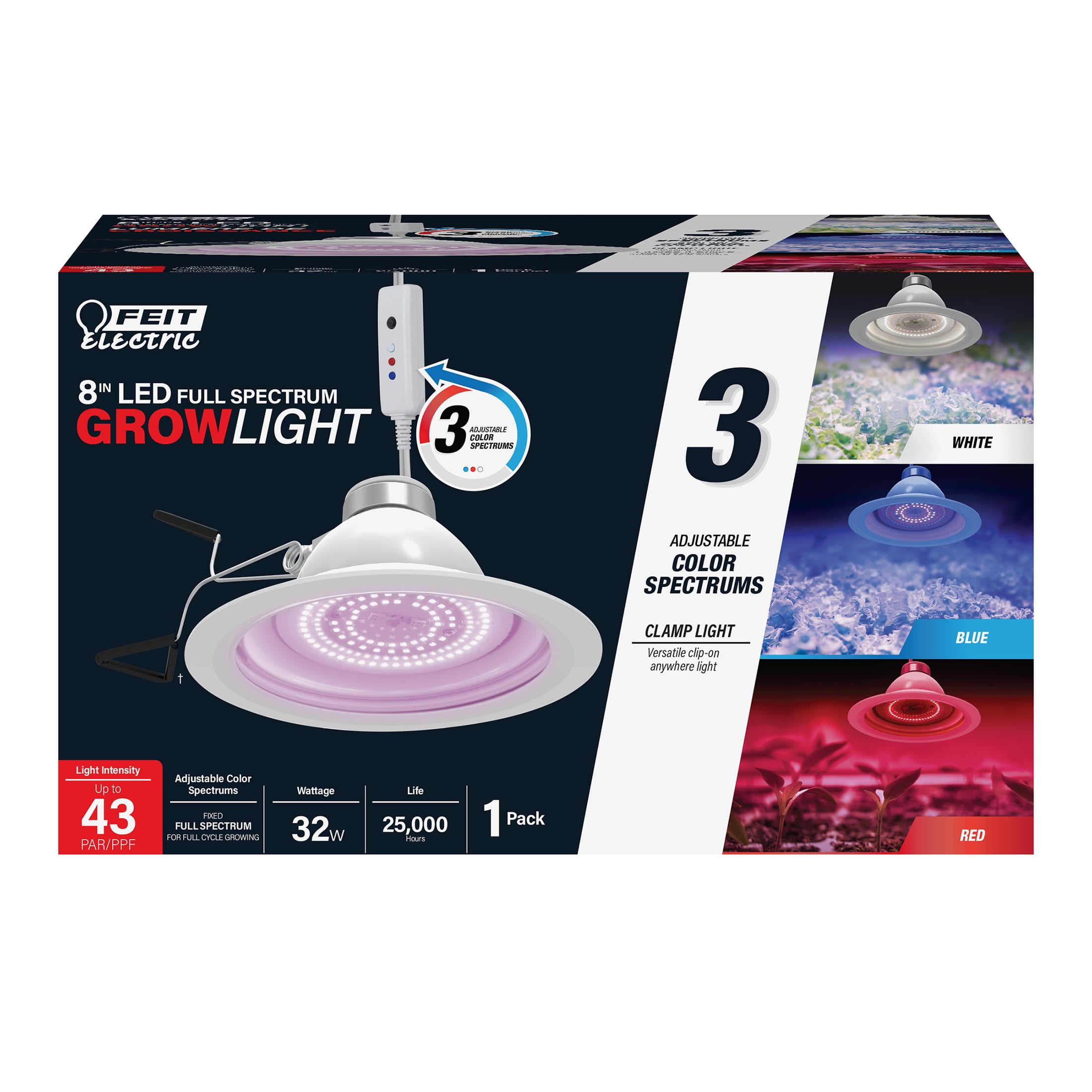 (2 pack) Feit Electric 8" inch Assembled Product Height - 32W Adjustable Full Spectrum LED Clamp Grow Light