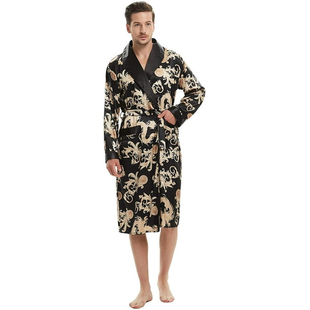 Haseil Mens Satin Robe Dragon Luxurious Silk Spa Long Sleeve House