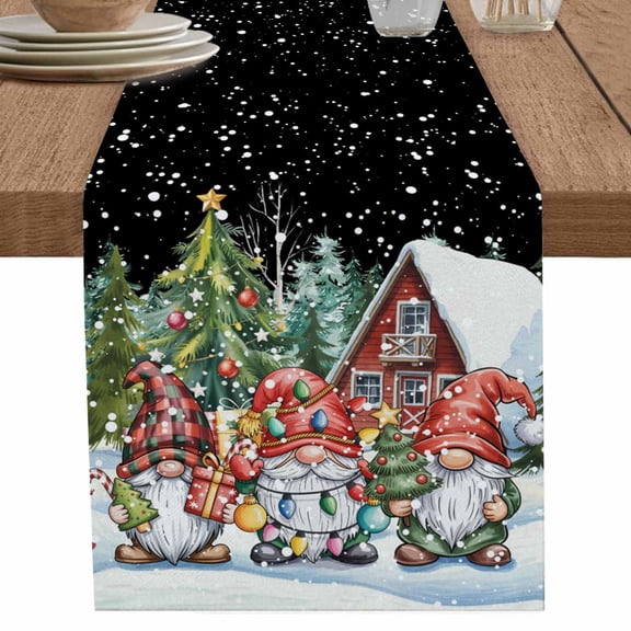 nqOlkjepod Black Christmas Gnomes Table Runner 90 Inches Long Farmhouse Dress Scarves, Xmas Winter Forest Pine Tree Dining Tablerunner for Coffee Table/Kitchen Island/Party Décor, 13" x 90"