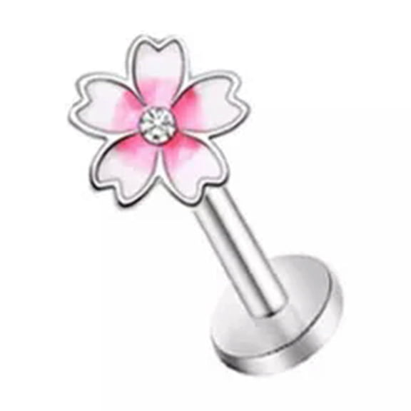 HOOUN Flower Body Piercing Jewelry Ring Hoop Fashion Sweet Jewelry Stainless Steel -Labret