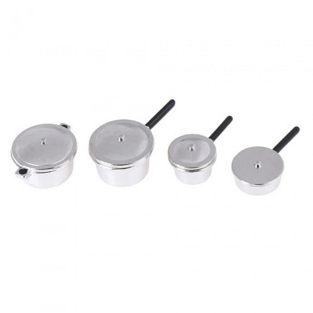 Juego de ollas y sartenes para casa de muñecas 4x1:12, juego de sartenes para para freír de simulación, juego de utensilios de cocina para