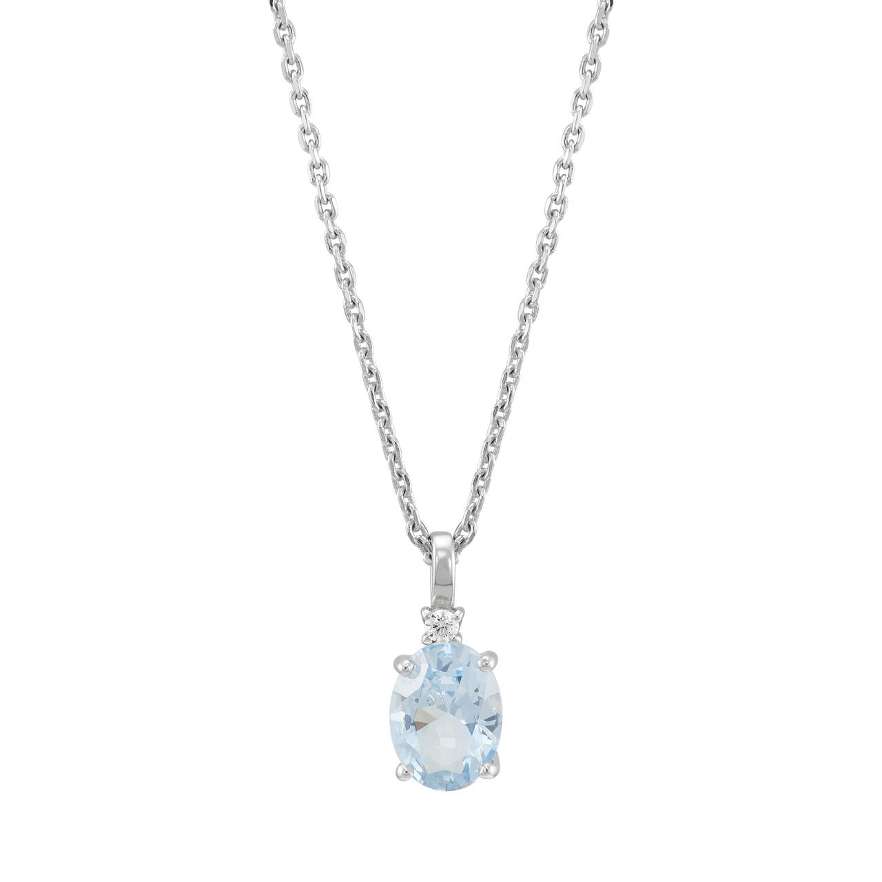 Brilliance Fine Jewelry Simulated Aquamarine and White Cubic Zircoina Pendant Necklace and Studs Set in Sterling Silver