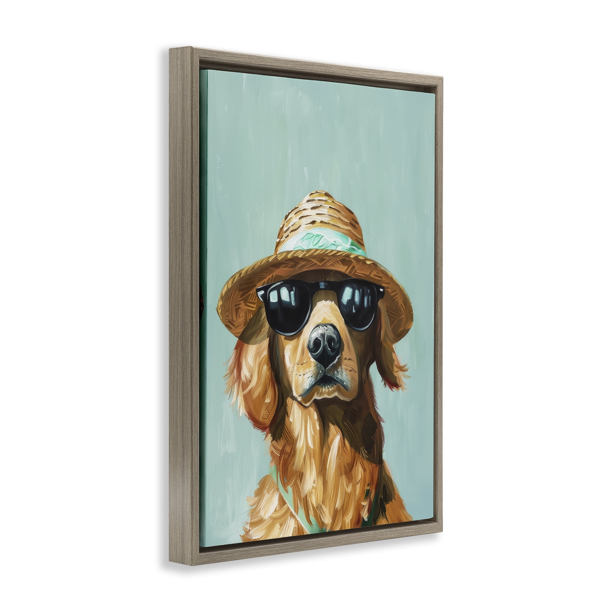 Stupell Industries Beach Ready Dog Animals & Insects Painting Brown Floater Framed Canvas Art Print Wall Art, 17 x 25