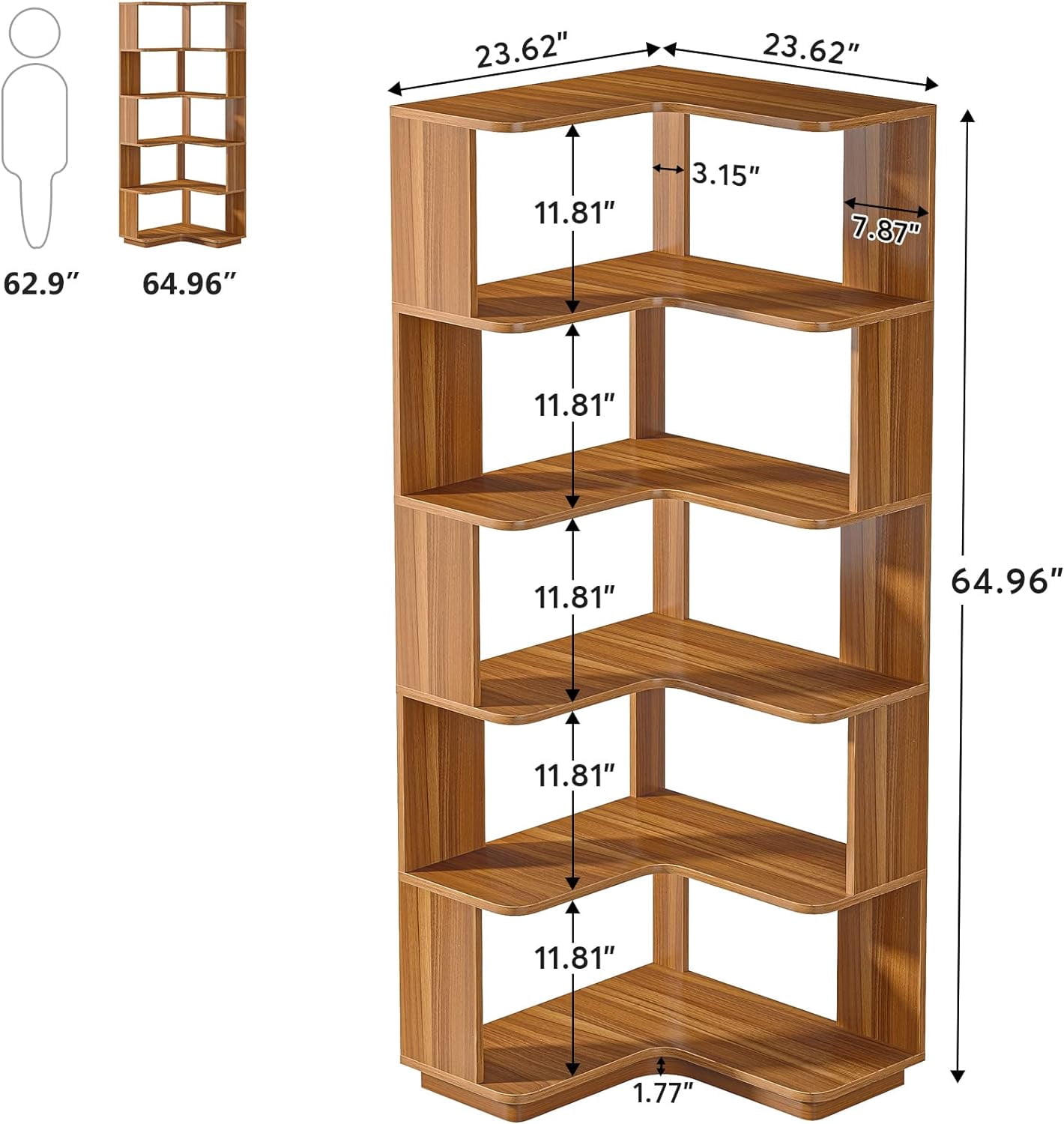 Tribesigns 64.9” 6-Tier Corner Bookshelf – Stylish Tall Storage Rack with Anti-Slip Design for Living Room & Office