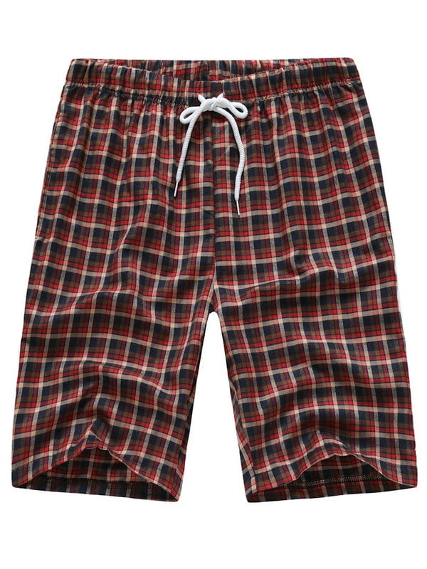 Mysszz Mysszz Men's Drawstring Elastic Waist Plaid Casual Shorts