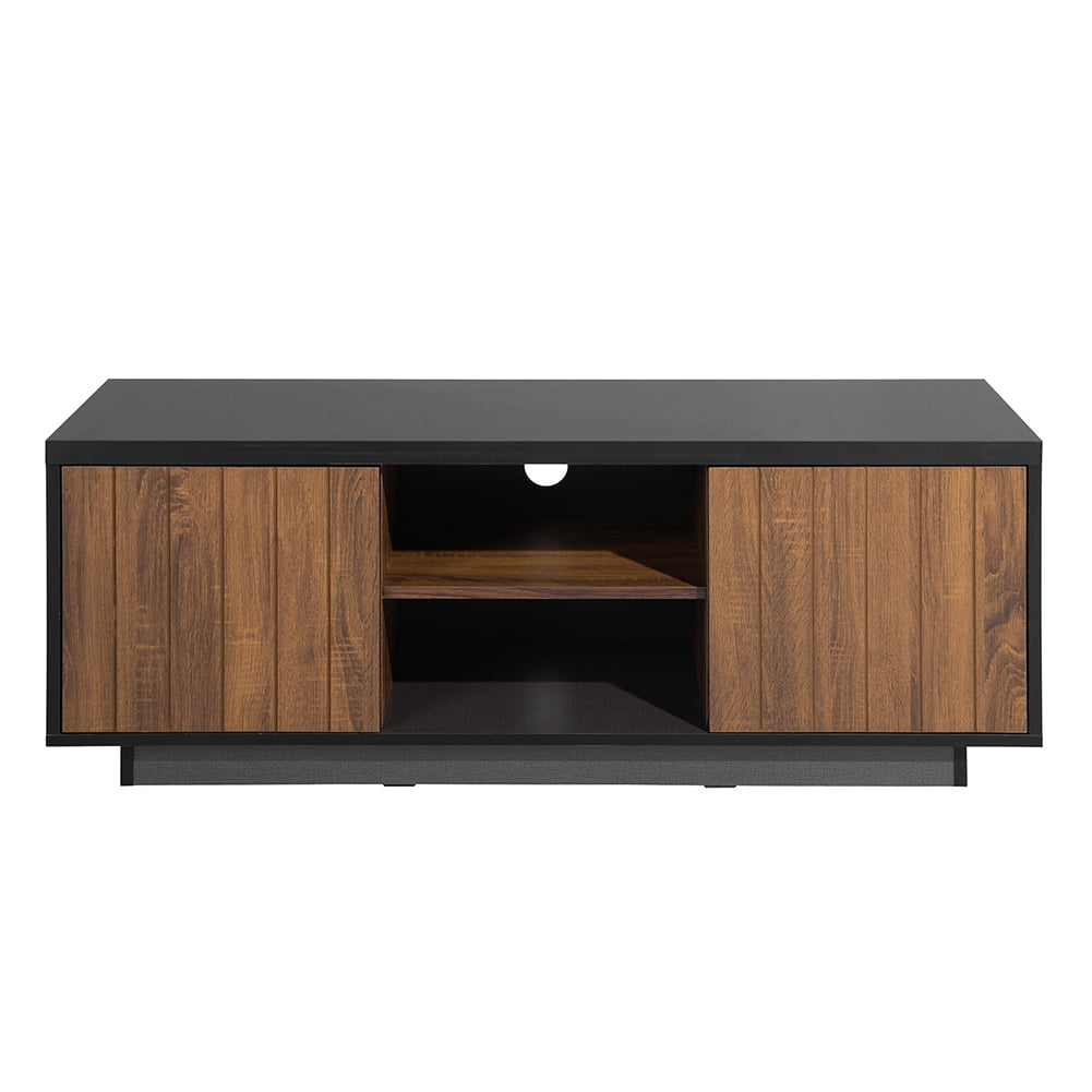 62" Media Console Wood TV Stand, Mid-Century Modern Console TV Console with 2 Door, Walnut