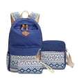 thumbnail image 1 of 3 Pieces Canvas Backpack Shoulder Organizer Set Backpack Canvas Rucksack Large Capacity Zipper Ethnic Style School Bags Causal Adjustable Travel Bag Blue, 1 of 9