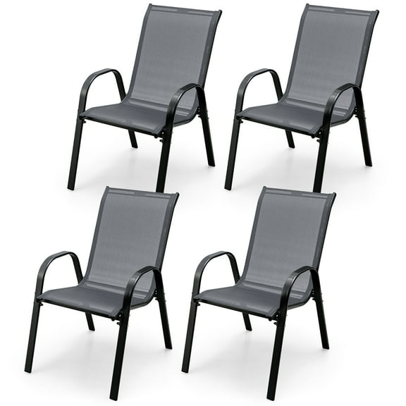 Costway Set of 4 Patio Dining Chairs Stackable Armrest Space Saving Garden Black & Gray