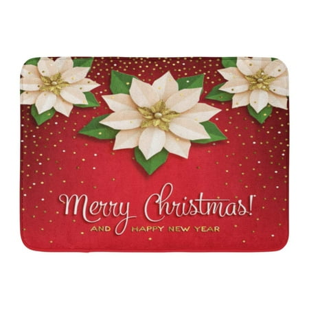 - GODPOK Bethlehem Christmas Star with Poinsettia White with Gold Flower with Inscription on Red with Confetti Bow Rug Doormat Bath Mat 23.6x15.7 inch