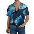 thumbnail image 3 of Honeii 's Ice Blue Ocean Cute Dolphin for men's short-sleeved button-up collared shirt featuring a pocket, perfect for beach vacations, and travel adventures., 3 of 5