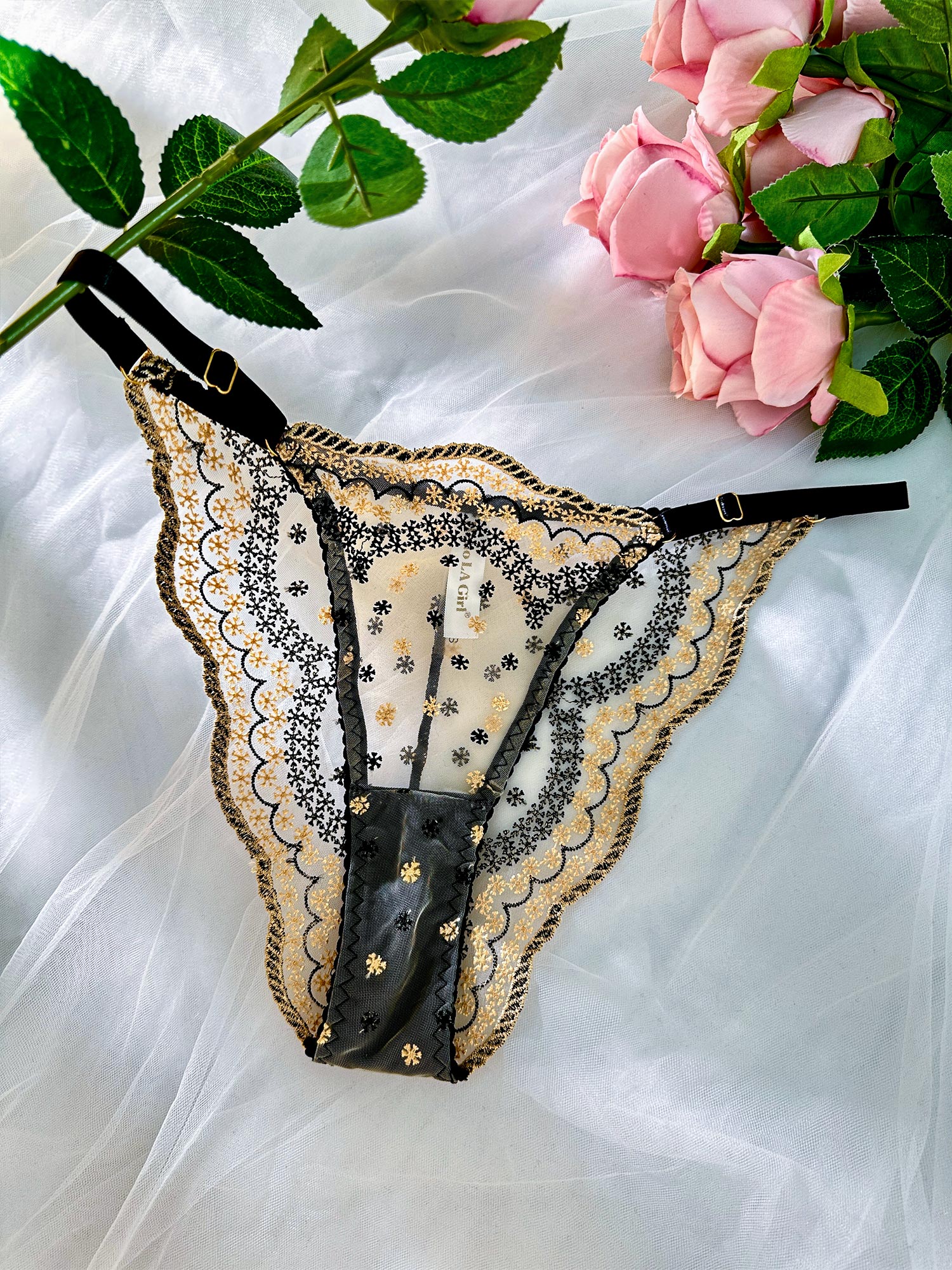 Black&Gold Luxury Lace Embroidered Lingerie Set (BLACK, XL)