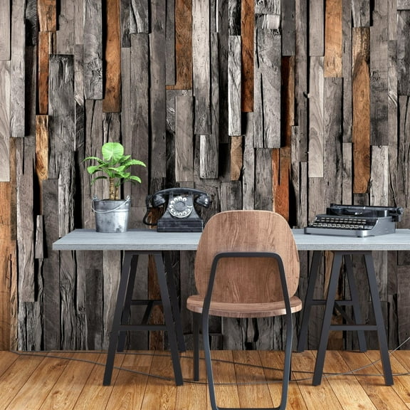 Tiptophomedecor Peel and Stick Wallpaper Wall Mural - Vertical Mixed Wooden Planks - Removable Wall Decals