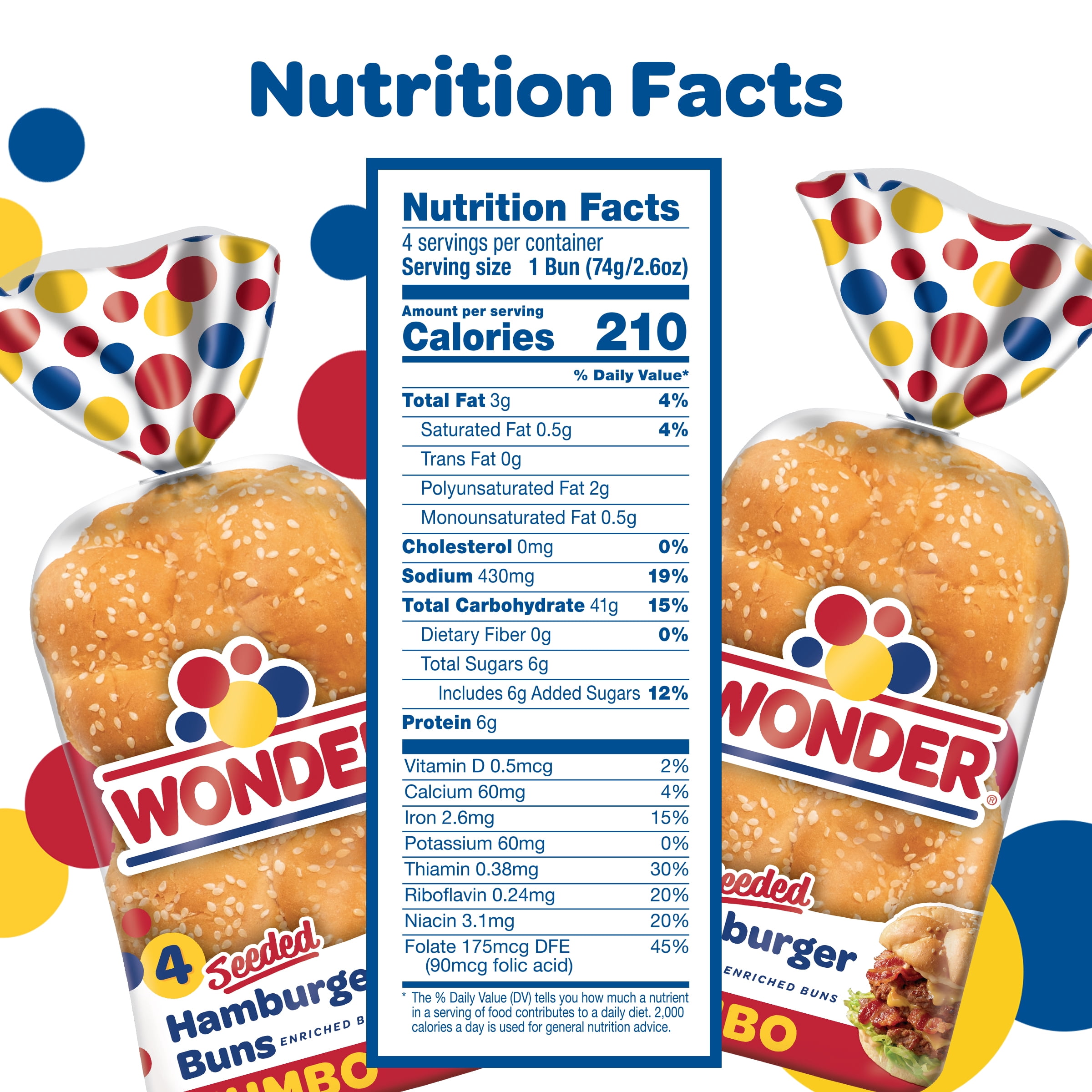 Wonder Jumbo Seeded Hamburger Buns, 4 Count, Shelf-Stable