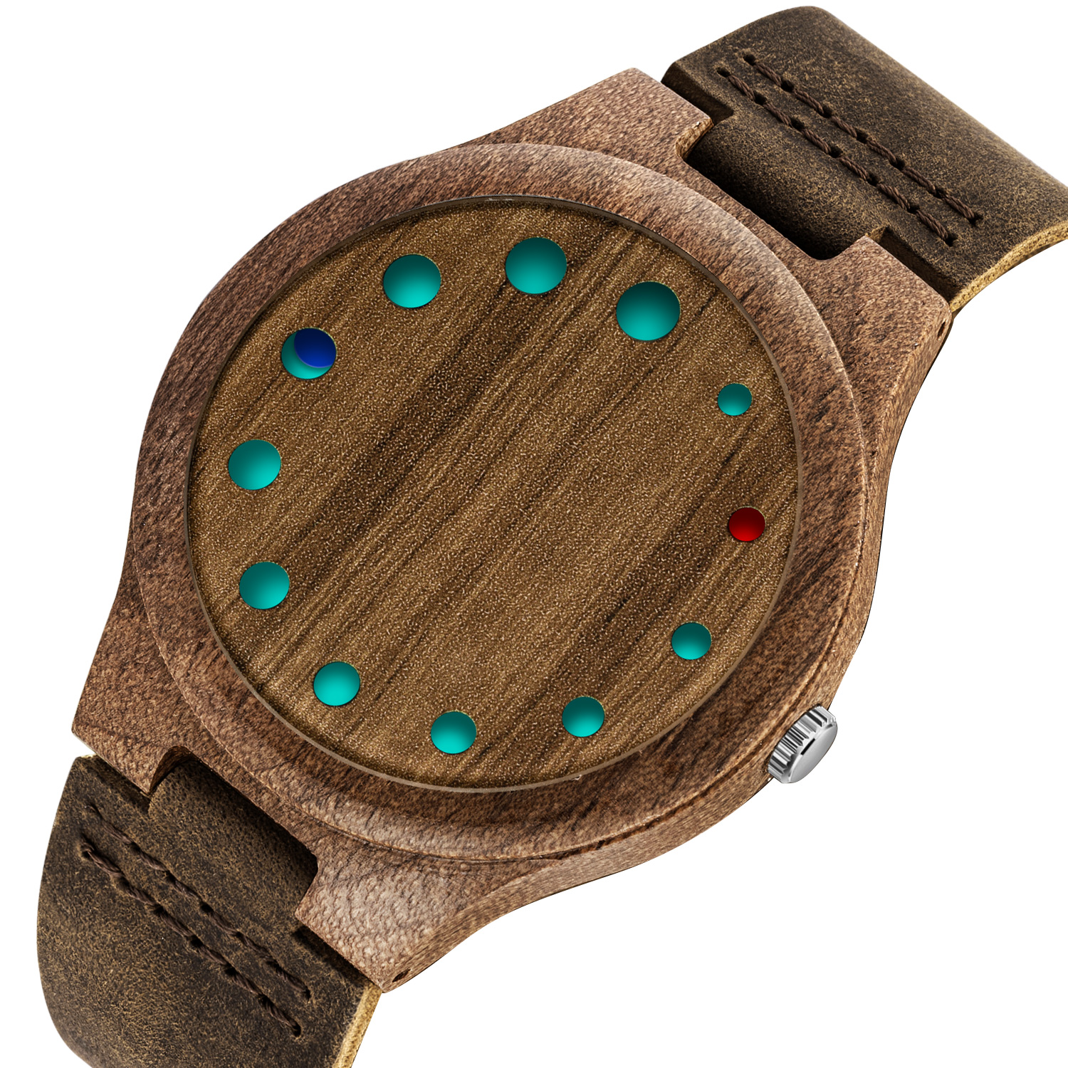 Wooden Watches for Men, Stylish Exotic Wrist Watch with Creative Dial Adjustable Stainless Steel Buckle, Leather Straps, Casual Watches for Man