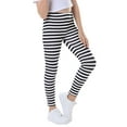 thumbnail image 4 of HDE Girl's Leggings Holiday Stretchy Full Ankle Length Striped Tights Black and White Stripes XL, 4 of 6