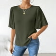thumbnail image 2 of SDNall Women's Solid Color Chiffon Pleated Flared Sleeve Top with Back Button and Round Neck, 2 of 9