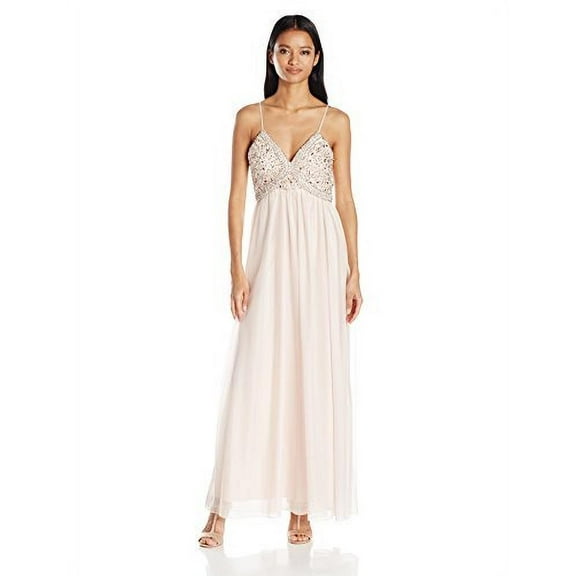 My Michelle Sequin Hearts Junior's Long Prom Dress with Beading Details, Buff, 3