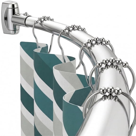 WEEUSE Curved Shower Curtain Rod, 43–71 in Adjustable, 304 Stainless Steel, Wall Mounted Screw-in Installation, Rotatable Brackets, Silver