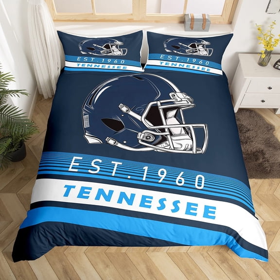 Erosebridal Tennessee Duvet Cover Twin,Navy Blue Stripes Bedding Sets Twin Size,Rugby Helmet Comforter Cover Twin,Stylish Living Room Decoration Reversible,3 Pieces(No Comforter)