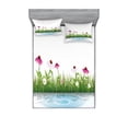 thumbnail image 2 of Ambesonne Floral Fitted Sheet & Pillow Sham Set, Cartoon Flowers by Lake, Twinxl, Multicolor, 2 of 3