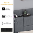 thumbnail image 4 of Dextrus Queen Size Bed Frame with Charging Station & Tall Headboard, Upholstered Platform in Gray Linen Fabric, No Box Spring Needed, Sturdy Wood Slats Support, USB & Type-C Ports, Easy Assembly, 4 of 5