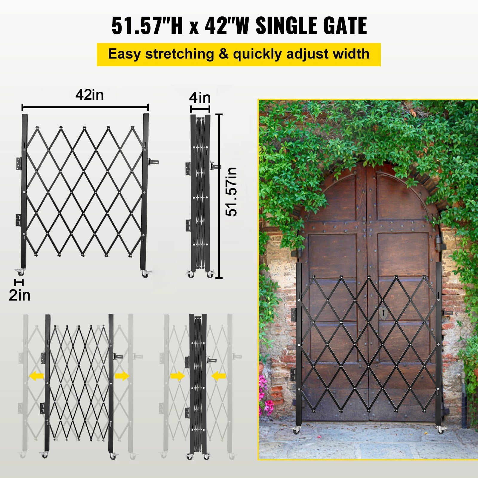 Steel Folding Security Gate 48" H x 37" W, Expandable Accordion Door Barrier with Padlock