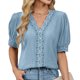 thumbnail image 2 of Eres Más Que una Camisa de Puntuación de Prueba Boho Top Manga Corta Cuello Redondo Blusa Suelta, Detalle de Encaje Color Sólido Desgaste de Verano Casual, Mezcla de Poliéster Spandex, 2 of 9
