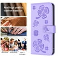 thumbnail image 5 of SaniMore for iPhone 15 Plus Wallet Case, PU Leather Embossed Flower Adjustable Stand Card Slots Cash Pocket Business Shell Styllish Full Protective Shockproof Anti-drop TPU Inner Retro Design, Purple, 5 of 11
