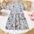 thumbnail image 2 of Ulanda Toddler Girls Dress Cotton Casual Short Sleeve Striped Jersey Dresses Summer Cartoon Dinosaurs Appliques Shirt 2-7Y (Sky Blue,6-7 Years), 2 of 9