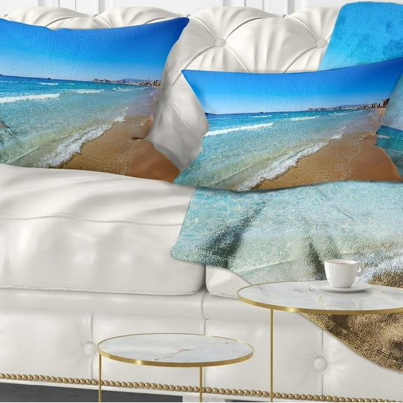 Designart Benidorm Poniente Beach Waves - Seascape Throw Pillow - 12x20