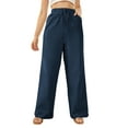 thumbnail image 3 of Women's Pants Casual Elastic High Waisted Wide Leg Pants Navy Blue XL Palazzo Pants with Pockets, 3 of 5