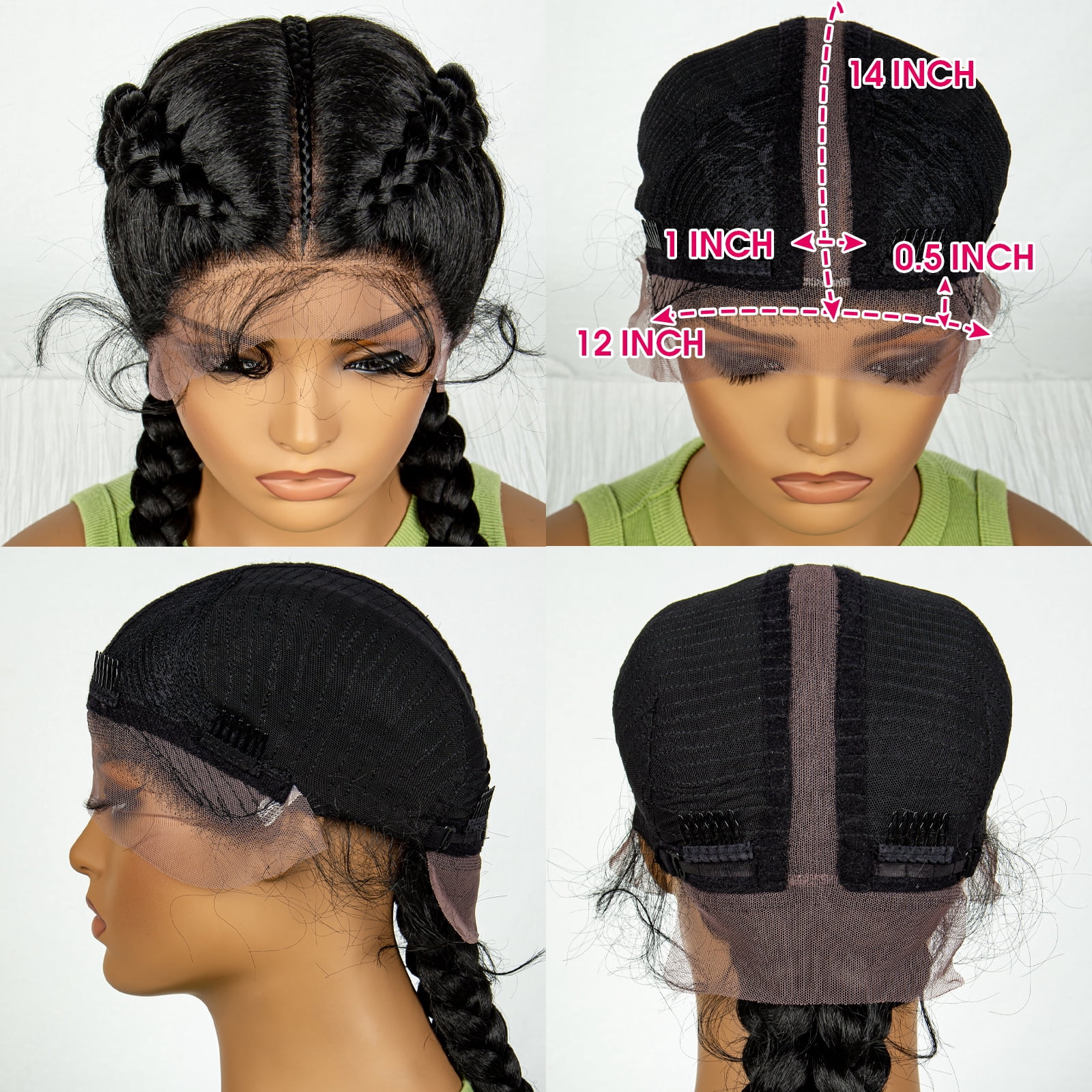 Synthetic Braided Wigs with Curly Wave for Women Lace Frontal Twist Braids Wig with Baby Hair for Girls 30 Inches (1B Color)