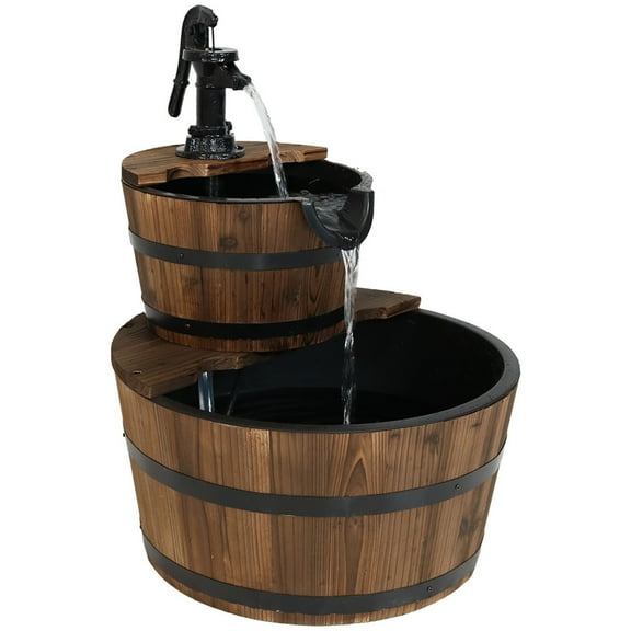 Sunnydaze Country Wood Brown 2-Tier Outdoor Water Fountain