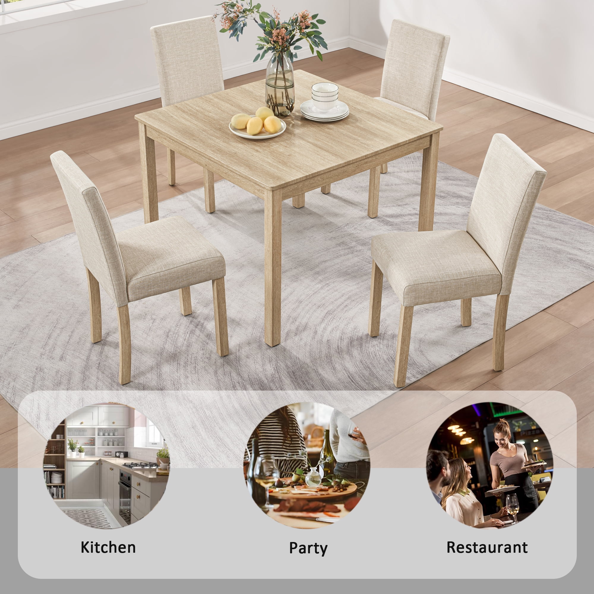 5-Piece Dining Table Set for 4, 39" Square Kitchen Table with 4 Fabric Chairs