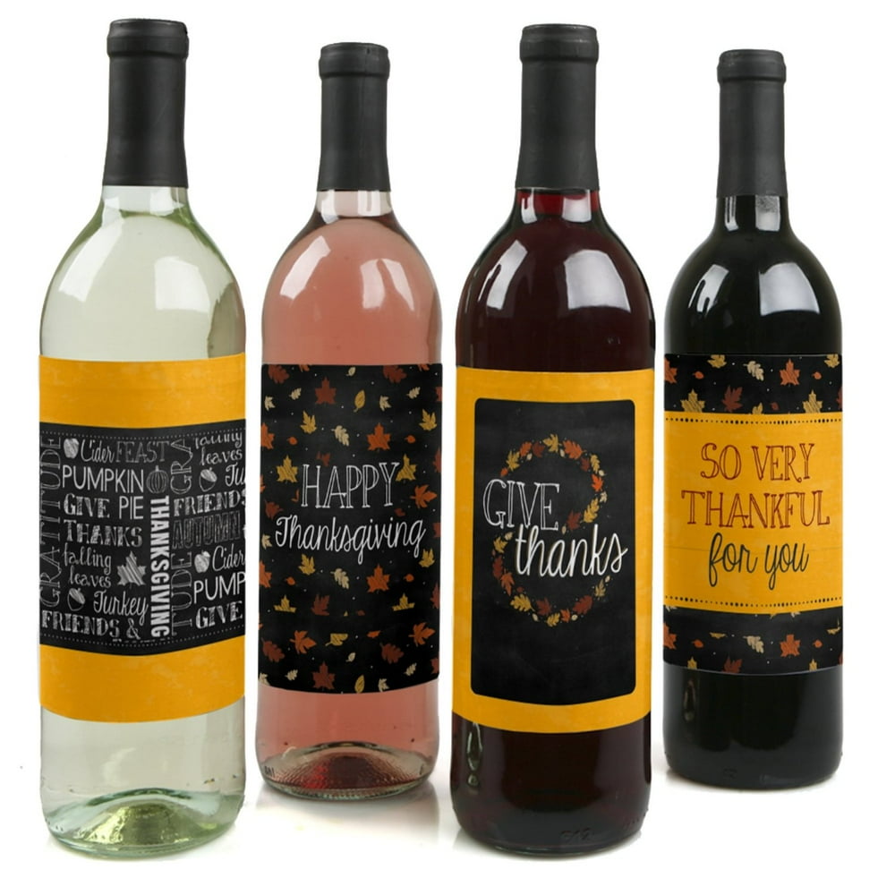 Give Thanks - Thanksgiving Decorations for Women and Men - Wine Bottle Label Stickers - Set of 4 ...
