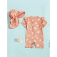 thumbnail image 3 of Baby Girls Swimsuit Playsuits Flying Sleeve Swimwear Infant One Piece Bathing Suit with Sun Hat, 3 of 6