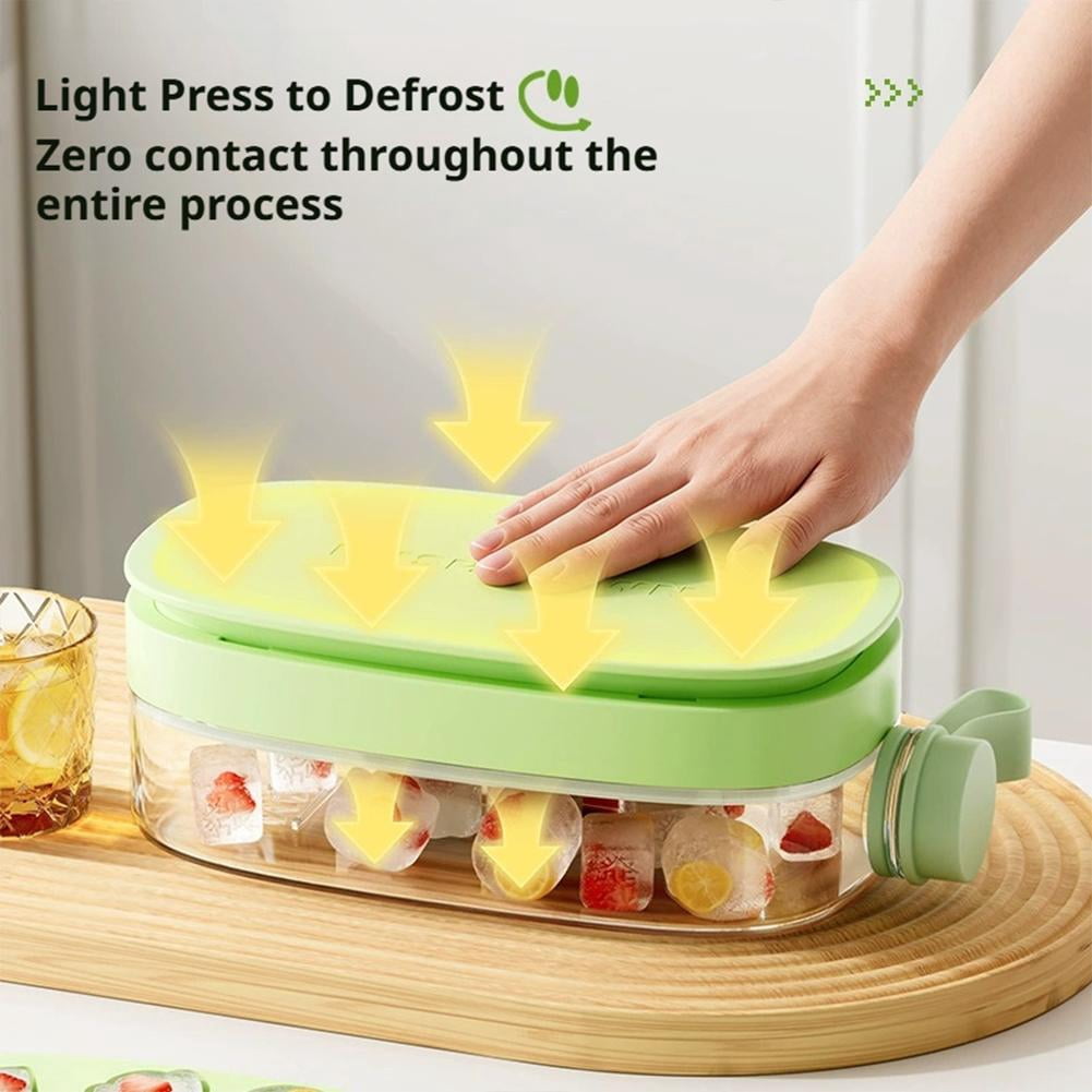 Ice Cube Mold Cups,Leak-Proof Bottle,Built-In Ice Cube Mold and Straw,2 in 1 Zero-Touch Press Cubes Bottle,Press To Release Ices Tray for Home Ices Making, Outdoor Picnics, Office Use
