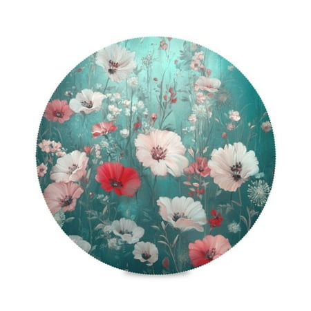 

Round Placemat Set 15.4 Inch Diameter Table Mats Heat-Resistant Decorative for Dining Tables Beautiful Floral Pattern