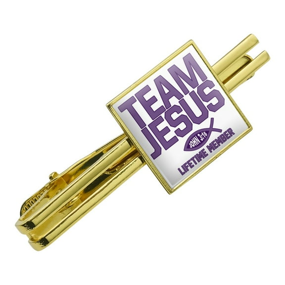 Team Jesus John 3:16 Christian Square Tie Bar Clip Clasp Tack- Silver or Gold