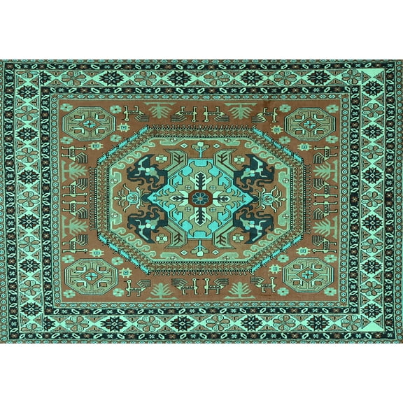 Ahgly Company Indoor Rectangle Persian Turquoise Blue Traditional Area Rugs, 5' x 7'