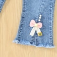 thumbnail image 5 of Toddler Girl's High Waisted Bow Front Bell Bottom Jeans Flare Leg Denim Pants Casual Fashion Cute Bowknot Jeans Pants with Pockets 6M-5Y, 5 of 9