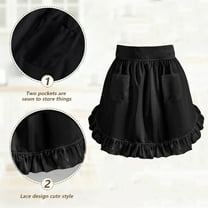 Yunuuuoa Vintage Maid Apron with Pockets, Ruffle Trim Half Waist Servant Uniform for Waitress Role Play, Halloween Costume Party, Polyester Washable Kitchen Attire