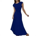 thumbnail image 2 of SEAOPEN Robe Maxi à Manches Courtes pour Femmes Été Tricotée Taille Haute Évasée Ligne A Fluide Couleur Unie Longues Robes Bleu,TG, 2 of 9