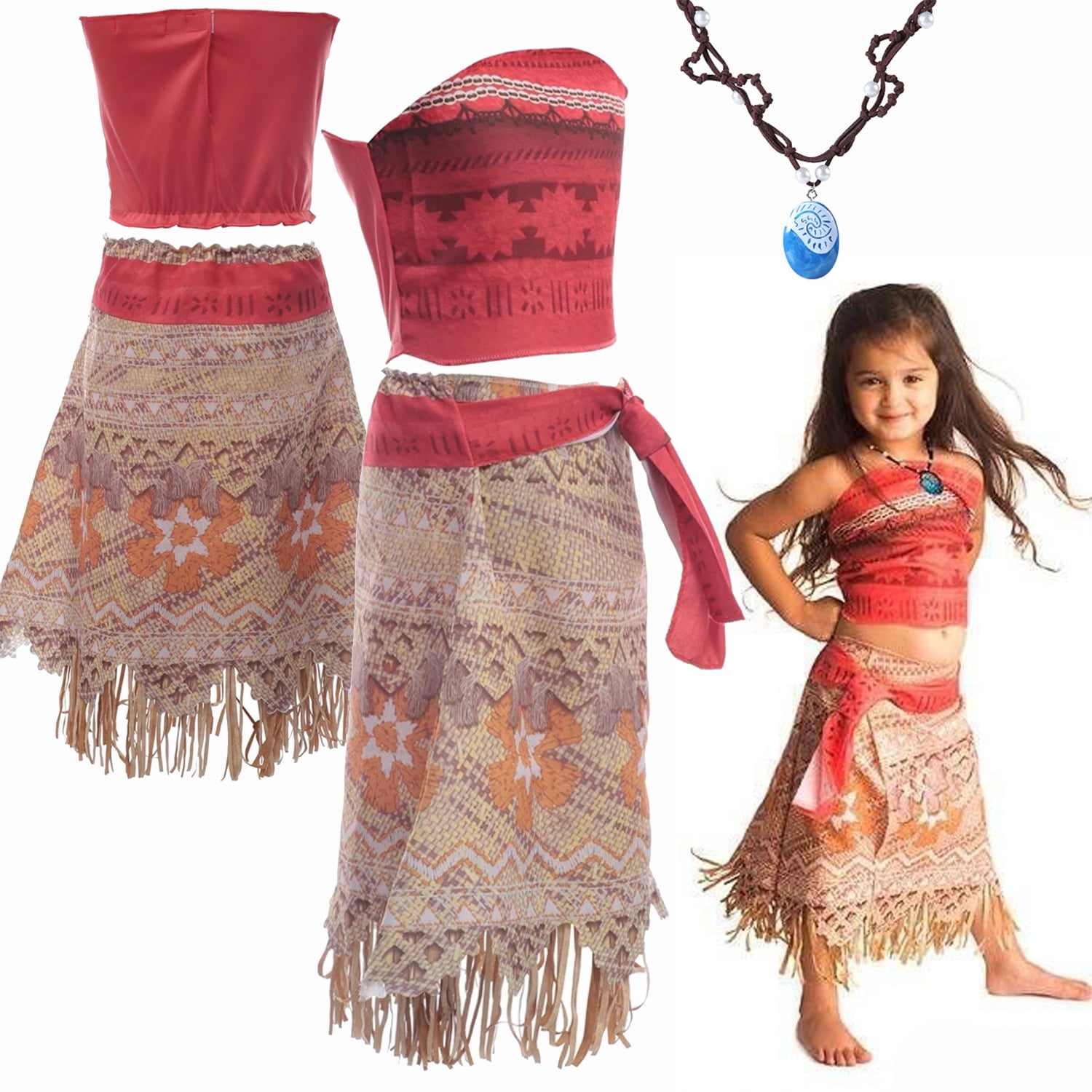 Dress up Vaiana Moana Princess Dress Necklace Girl Halloween Party Dress Clothing Adult Child Gift(Child 130) - Walmart.com