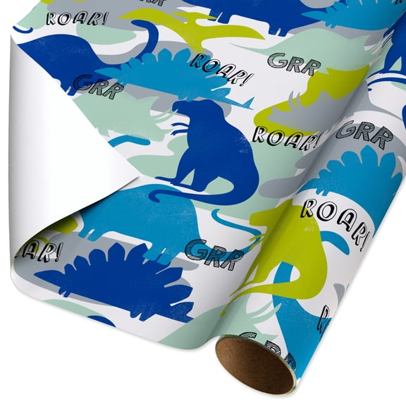 American Greetings All-Occasion Wrapping Paper Roll, Colorful Dinosaur Silhouettes