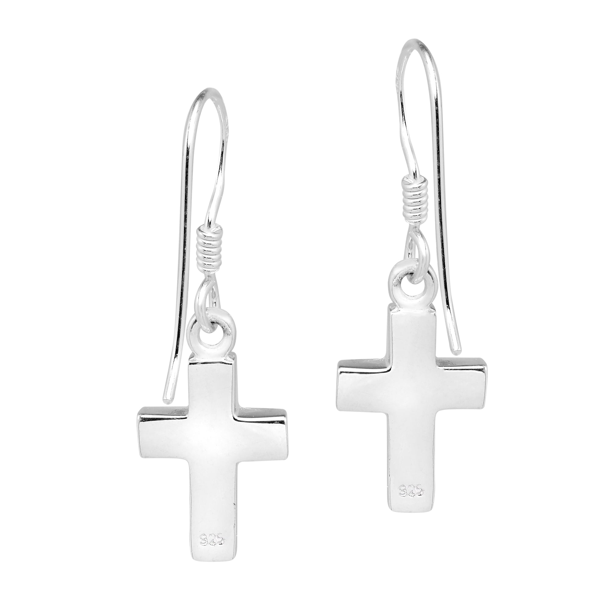 Mini Cross Inlaid White Mother of Pearl Sterling Silver Dangle Earrings