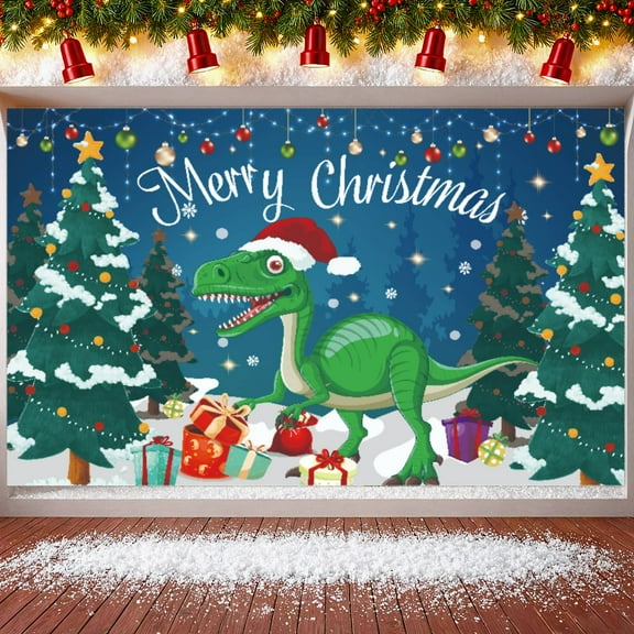 Christmas Dinosaur Door Cover Large Dinosaur Merry Christmas Door Banner Decorations Funny Winter Hanging Welcome Backdrop Yard Sign for Xmas New Year Holiday Indoor Outdoor Party Supplies