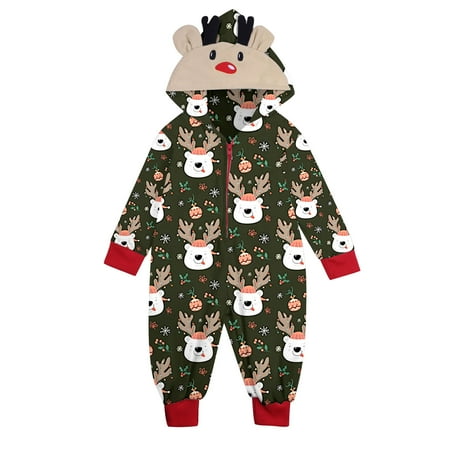 

shucnskos Kids Christmas Pajamas Child Wear Matching Family Siamese Deer Head Embroidery Hooded Zipper Jumpsuit Loungewear (Baby) Gray Family Parent-Child Attire