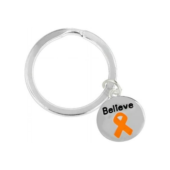 Orange Ribbon Circle Believe Charm Split Style Key Chains