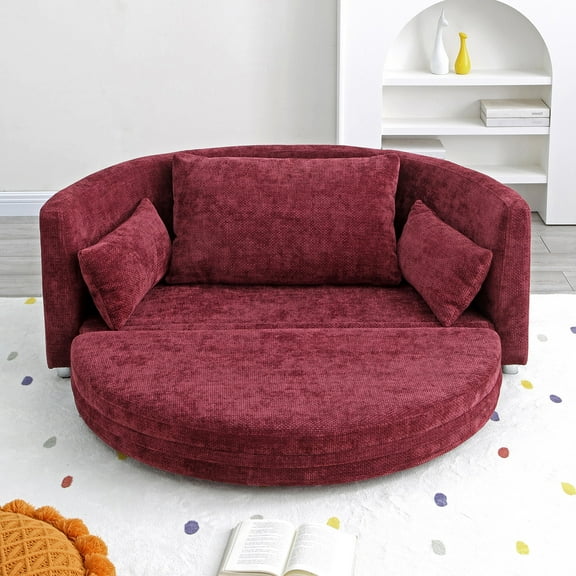 Foldable Sleeper Sofa Bed, Floor Sofa Chair Bed, Multi-Functional, Circular Bed, Adjustable Futon Sofa Folding Lazy Sofa Couch, Double for Balcony, Living Room, Sitting and Sleeping Sofa (Red)